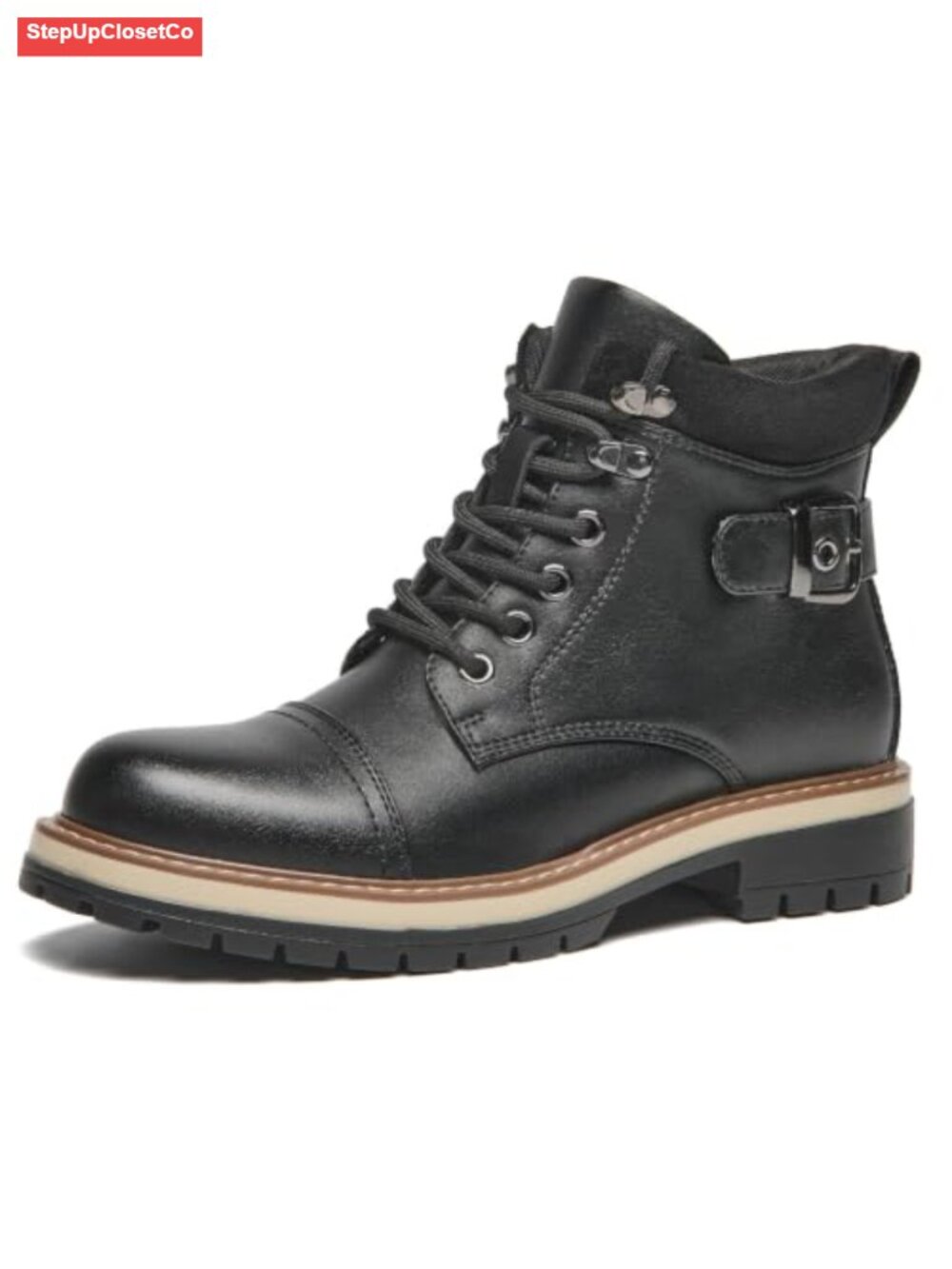 Faux Leather Ankle Boots Combat Moto Booties Zip Carabiner Round Toe